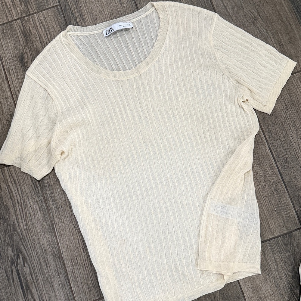 NWT Zara Ivory Textured Top and Ruched Skirt Set - Picture 2 of 7